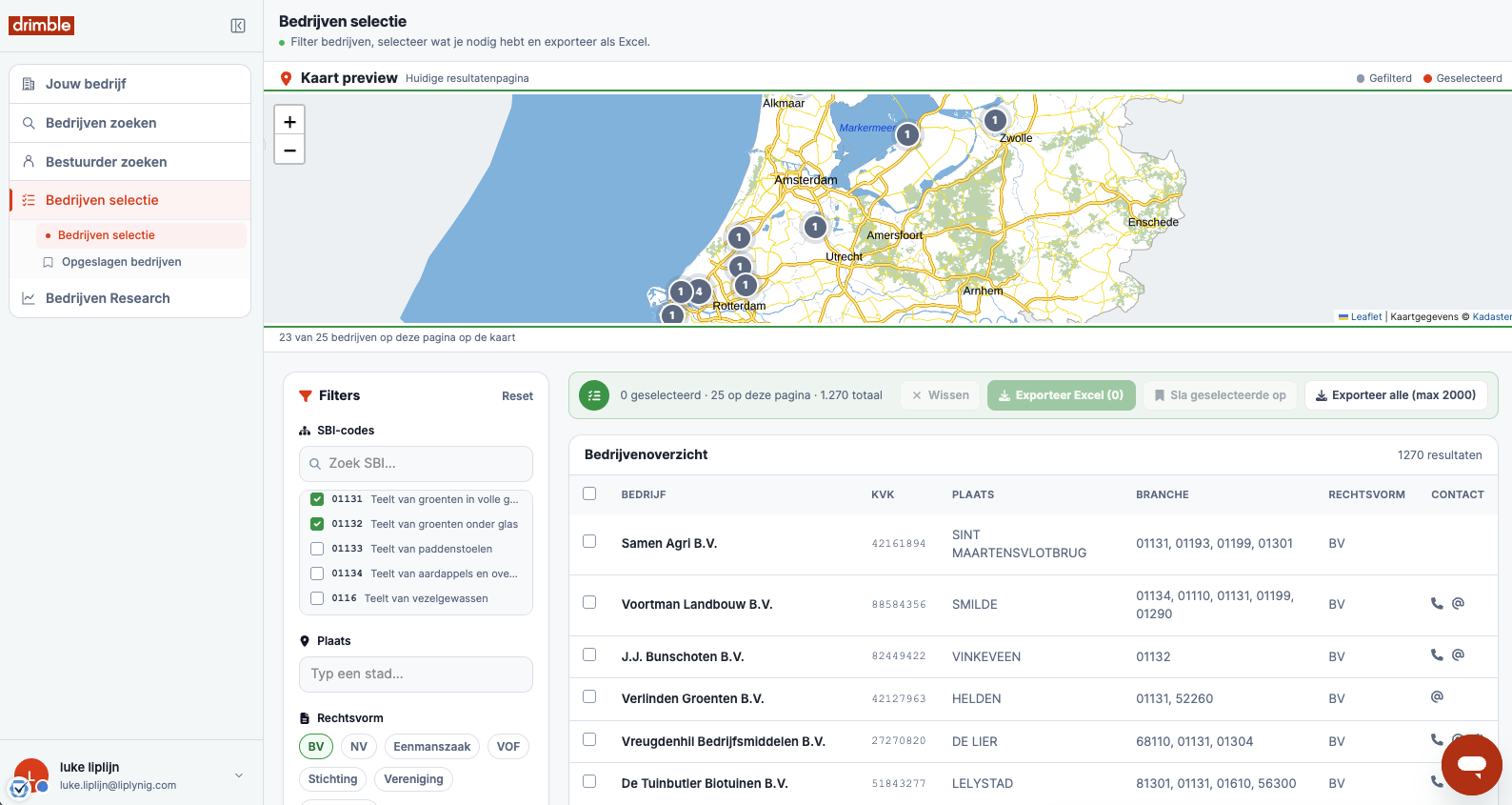 Company selection screenshot